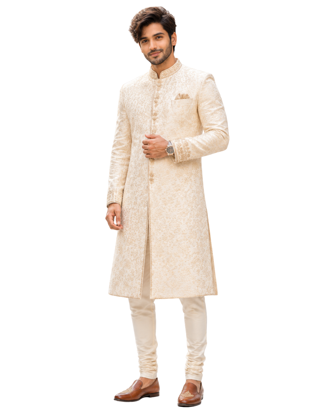 Man wearing an ivory sherwani